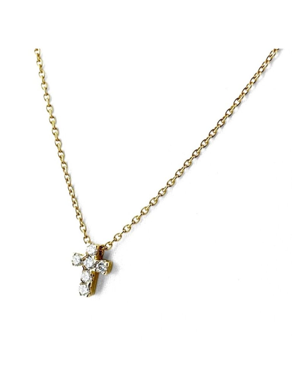 Van Cleef & Arpels Mini Croix Cross Yellow Gold Pendant Melee Diamond Necklace